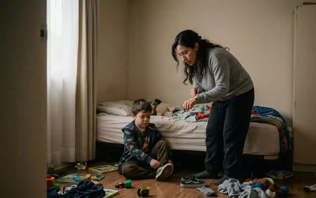 Mamá en momento difícil con su hijo